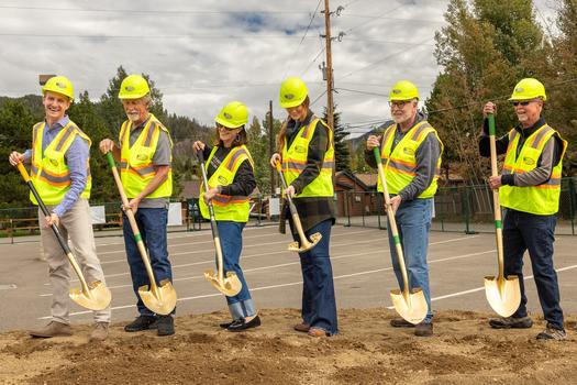 Grand Lake trustees use gold shovels to break ground on the Space To Create development site